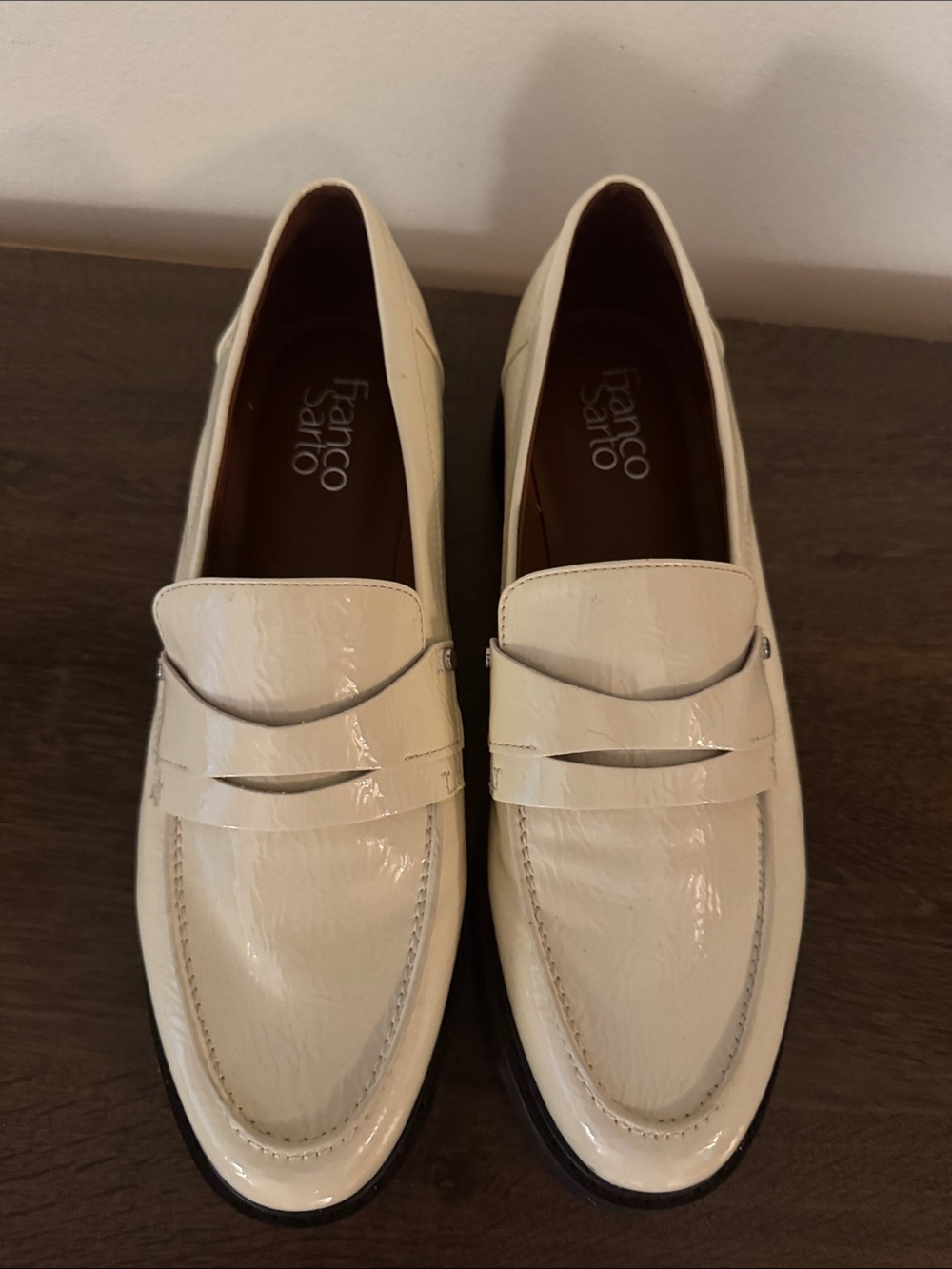 Franco Sarto Ivory Patent Leather Penny Loafers